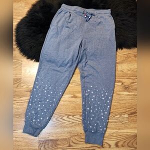 June & Delancey Blue Joggers with White Stars Women's Size M